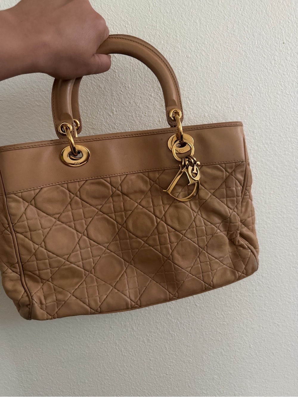 Dior Tan Cannage Quilted Leather Satchel with Gold Hardware